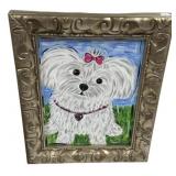 Framed Maltese Dog Acrylic Painting