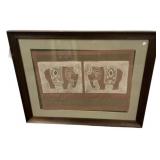 35.5w., 28"h., Framed Thai Elephant Rubbing Print