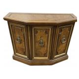 Burl Wood Console Cabinet w/Brass Trim