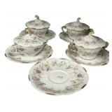 Porcelain Lidded Bouillon Cups & Saucers
