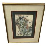 24.5" w 30.5"h Framed Watercolor Floral Still Li
