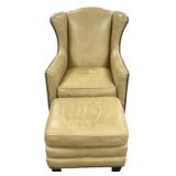 Henredon Leather Wingback Chair with Ottoman