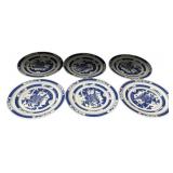 10"d.Blue Canton Chinoiserie Plates Set of 6