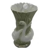 8.25"h Ceramic Swan Vase Green White Glaze
