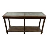 Wood & Glass Console Table w/ Cane Shelf