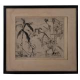 Pen drawing, signed Jear Cuasin, Jamaican