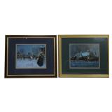 2 Mort Kunstler framed calendar  prints.