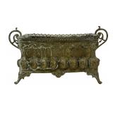 Brass planter, stamped sides, cast feet & handles,