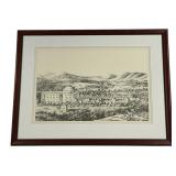 Framed black and white panoramic print