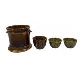 Bennington butter jar, shell handles, 6' base, 6'T