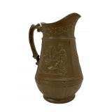 Pottery pitcher, Greek scene panels, 5.5' dia.,