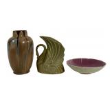 Rookwood bowl, 7.5' dia. / Niloak swan planter,