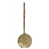 Brass and Wood Bed Warmer with Pierced Design