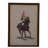 Needlepoint horse & rider, 10.75' x 15' frame