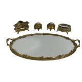 Ormolu/brass vanity set. Includes a large oval