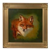 Red Fox head, A. Barham, oil on canvas,