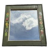 Folk art mirror, hand painted flowers on sides,