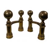 Brass andirons, ball top & log stop, 12.5'T, 27'D