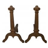 Cast iron andirons, plume top, 18'T, 15'D