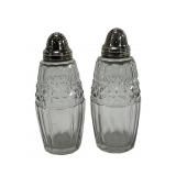 Pr. Blown glass muffineers, sterling silver tops,
