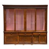 2 part Oak Display Cabinet. 4 sliding glass doors