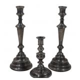 Pewter candlesticks: Pr. 4.75' base, 12.5'T /