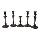 Silverplate candlesticks: 2 pair - 5' dia. base, 1