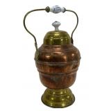 Copper & brass pot, Delft handles, 6.75' base,