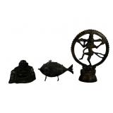 Bronze Buddha, 3' x 5.5' base, 4'T / Dhokra fish