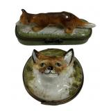 Fox trinket boxes, Limoges: 2' dia. Fox head /