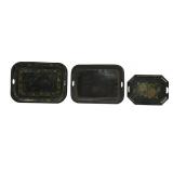 Tole trays: Decorated, pierced sides, cut corners,