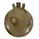 Pottery water jug, flat on back, double handles,
