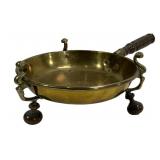 Brass fire pan, 8.25' dia., wooden handle & feet,