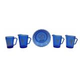 Shirley Temple Blue Glass Pitchers and Plate