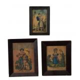 Three Framed Hand-Colored Prints
