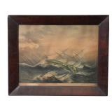Framed Nautical Lithograph of Schooner