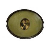 Vintage tole tray, decorated, 21' x 26', 2' edge