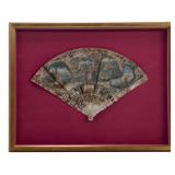 Framed fan, hand painted, ivory spokes, 15'W,