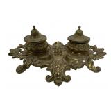 Brass ink well, double, Rococo casting, 8'D, 12'W