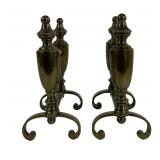 Brass fire dogs, 8'D, 9.5'T, 4.5'W