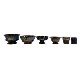 Copper luster bowls, flowered sides: 5' to 6.25'