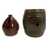 Pottery 'Spirit' barrel, 6' dia., 6.25'T / Redware