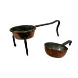 Copper pan - trivet, 5' dia., 14'L iron leg - hand