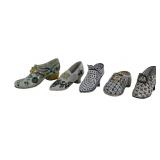 Pottery shoes, polychrome, 5' to 6.5'L (chips on