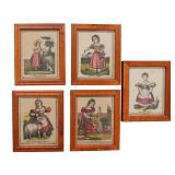 5 Framed Hand-Colored Prints