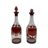 2 Vintage Bohemian bottles, blown, 3.75' dia.,