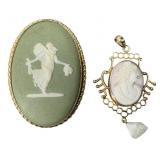 10K gold cameo pendant, 1-7/8'L, 1'W / Gold Filled