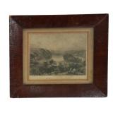 Framed Landscape Etching with Figures