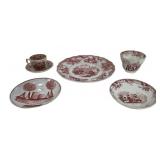Pink Staffordshire: 9' plate, cups & saucers