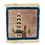 Small Hand Woven Textile Rug with Pagoda Design